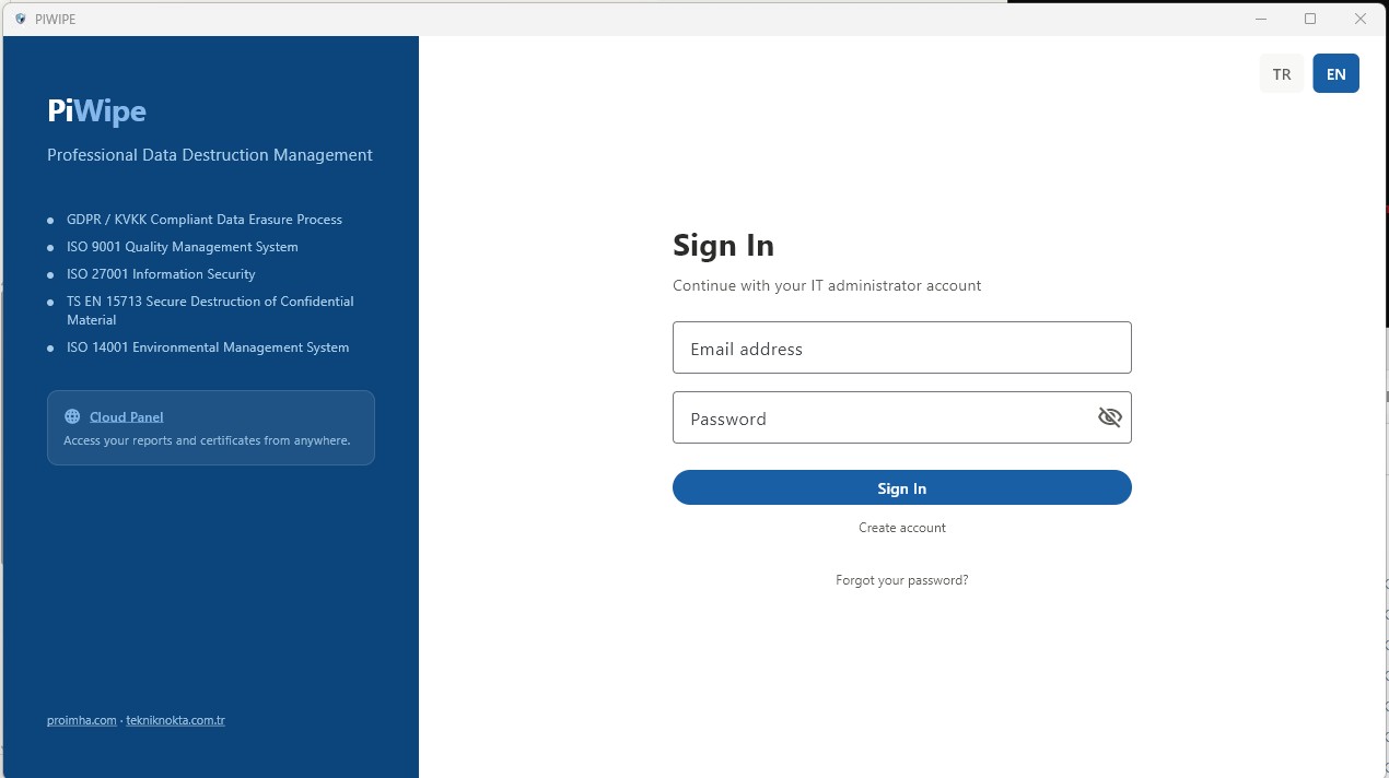Login screen