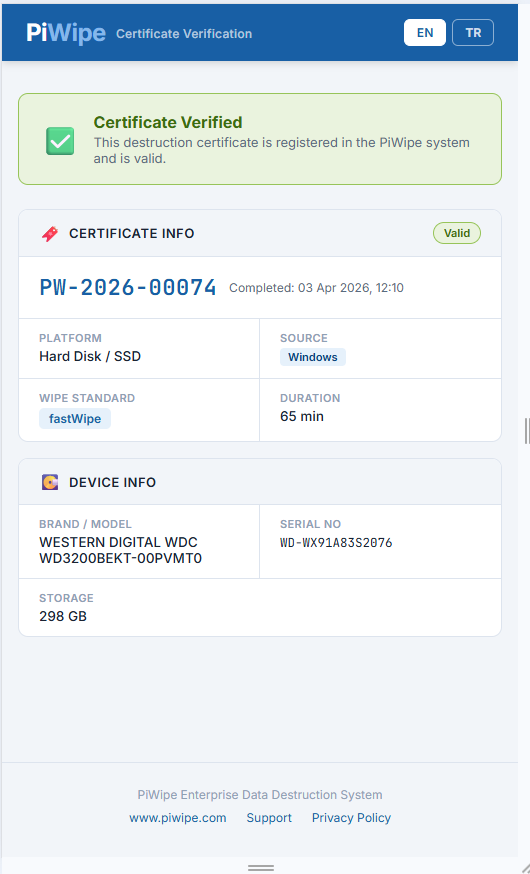 Certificate QR verification web page